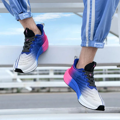 Men's Shoes Carbon Plate Cushioning Road Running Shoes Fashionable Printed Lace Up Tennis Shoes Non-slip Breathable Sports Shoes