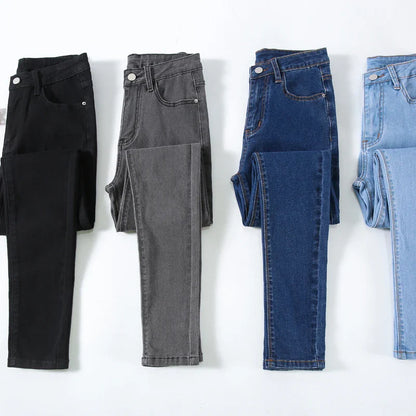 Women Light Blue Slim Skinny Denim Jeans High Waist Elastic Mom Jeans Stretch Pencil Pants Streetwear Tight Trousers