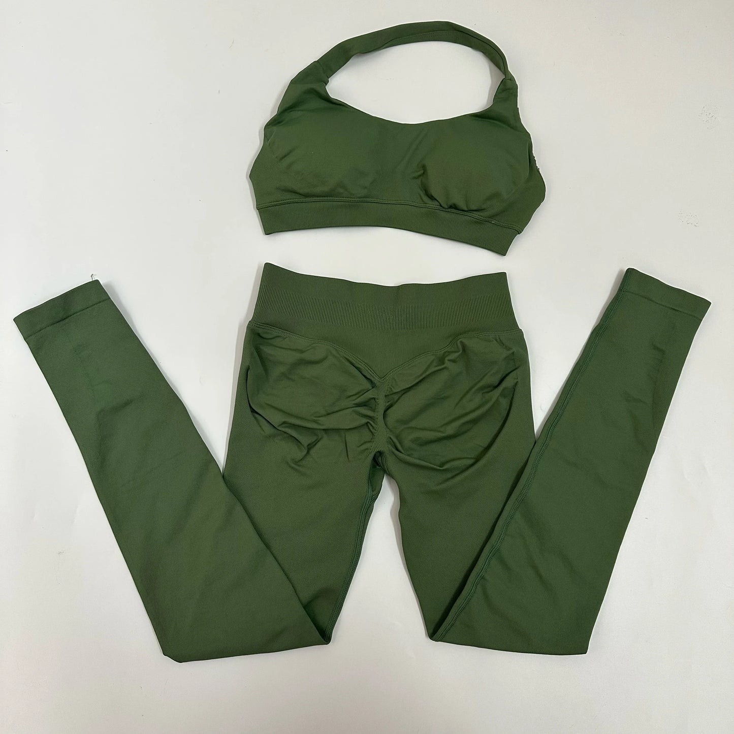 Yoga Leggings Set Women Seamless Yoga Set High Waist Scrunch Butt Legging With Halter Sports Bra Workout Gym Suit