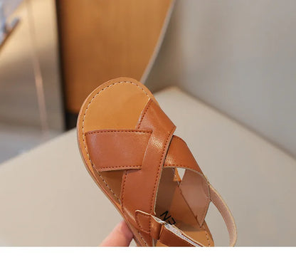 Size 21-35 Boys Girls Sandals 2026 Summer Children Beach Shoes Kids Fashion Cross-tied Anti-sliperry Soft Simple New Hot I10089