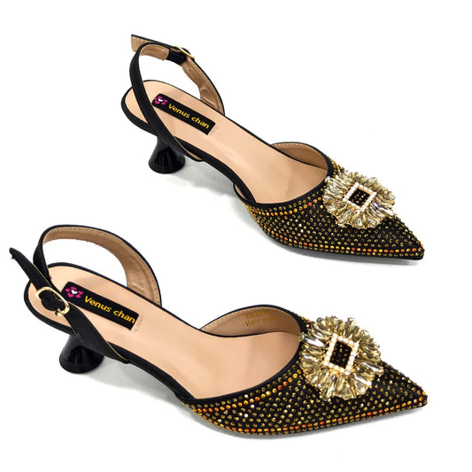 Nigerian Women's Party Shoes and Bags Medium Heel Pointed Toe Elegant Party Footwear With Matching Color Handbag for Women