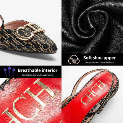 Classic Women's New 2024 Women's Low Heel Sandals Fashion Retro Design Letter Women's New Low Heel Shoes