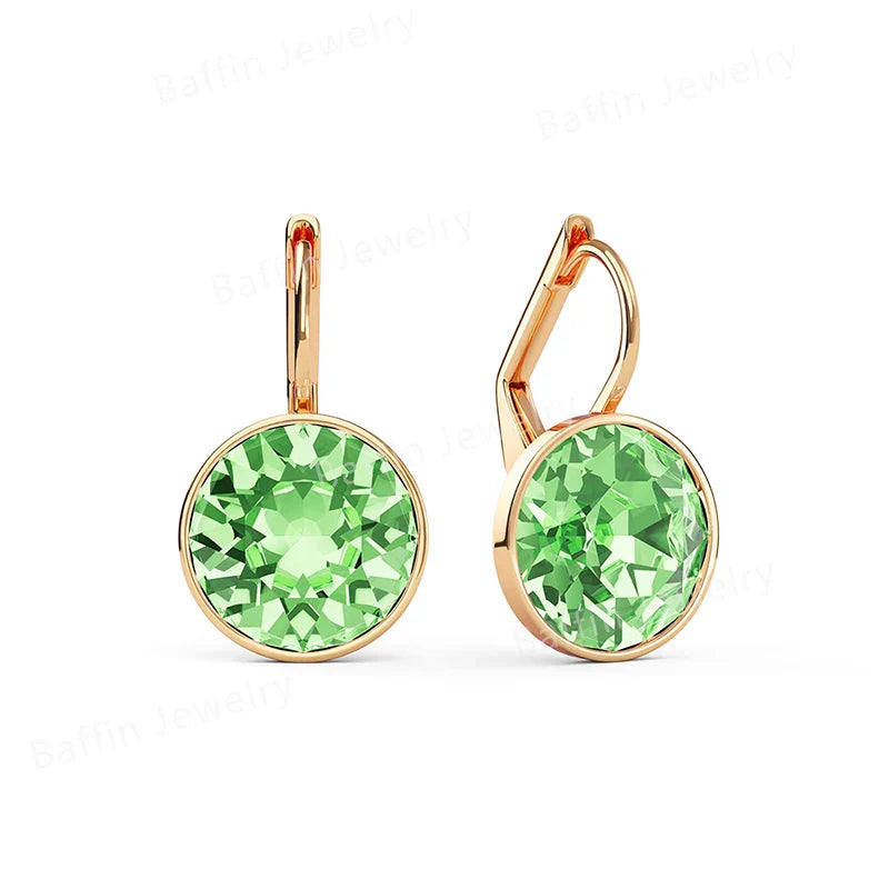 Earring for Women Christmas Birthday Premium Austrian Crystals Round Cut Dangle Silver Gold Color Pierced Jewelry