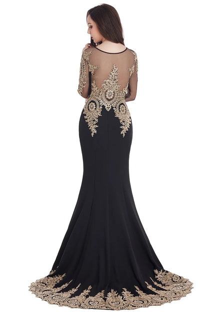 Prom Dresses Women Beading Long Sleeve Backless Elegant Lace Applique Formal Evening Party Gown For Bride Robe De Soirée