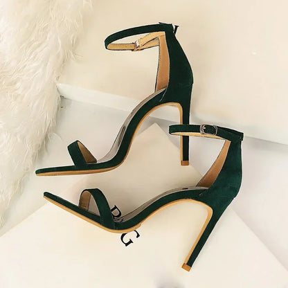 Women Gladiator Stiletto Classic Ankle Strap Holiday Beach Sandals Lady Fashion Suede 8cm 11cm High Heels Sexy Red Brown Sandles