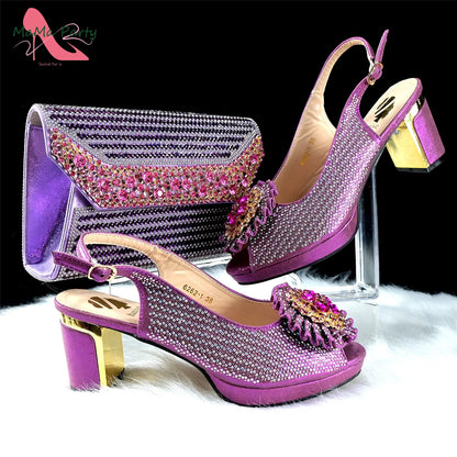 Italian Women Shoes Matching Bag Set in Green Color 7 CM Comfortable Heels with Plaform Elegant Peep Toe Sandals
