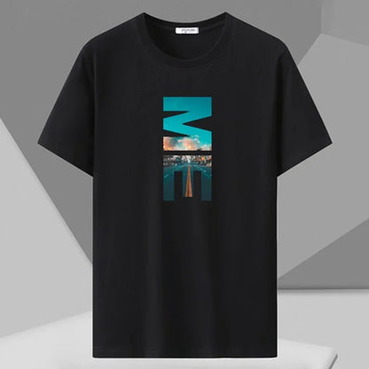 Men's Printed T-shirt Plus Size Black Tops 110-180kg 5XL 6XL 7XL 100% Cotton Loose Oversized Tees Big Size Men Clothing 티셔츠
