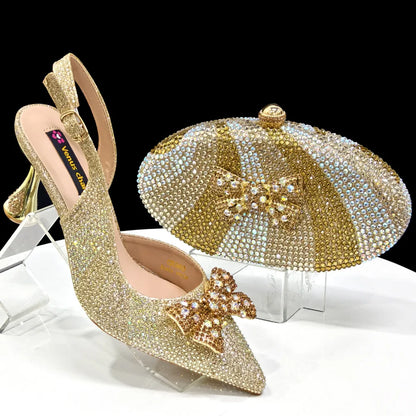 Exclusive Items for Banquet Personality Designed Irregular Bag and Stiletto Heel Diamond-Studded Handbag and Pointed Shoes