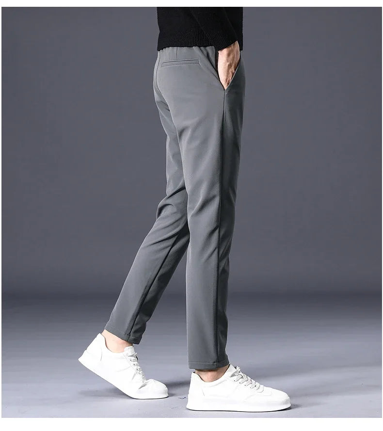 Fleece Pants Thick Men's Winter New Stretch Slim Business Warm Korean Fashion Plush Classic Trousers Male Brand 28-38