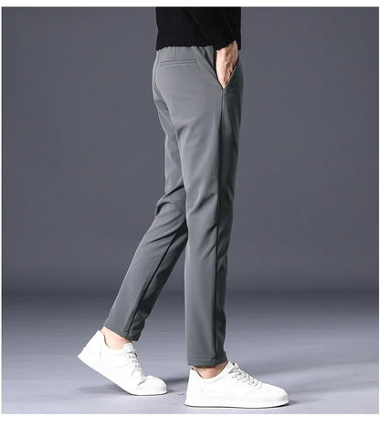 Fleece Pants Thick Men's Winter New Stretch Slim Business Warm Korean Fashion Plush Classic Trousers Male Brand 28-38