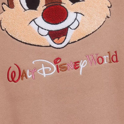 Mouse Chip An' Dale Cartoon Print Embroidery Fleece Sweatshirt New Women O-Neck Pullover Jumper Tops