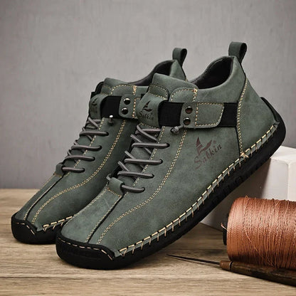 Handmade Leather Casual Men Shoes Design Sneakers Man Breathable Leather Shoes Men Ankle Boots Outdoor
