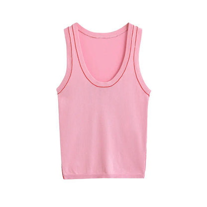 Women's Sleeveless Knit Tank Tops, V Neck ,Contrast Trims, Female Camis, Chic Vest Fashion