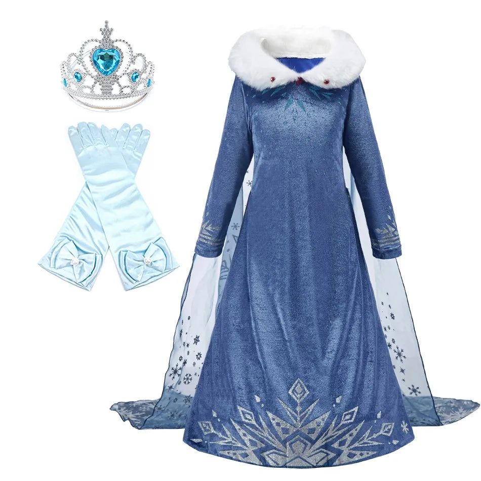 Children Snow Queen Princess Dress Winter Girl Elsa Costume Carnival Birthday Holiday Party Dress Kids New Outfit Clothes 2025