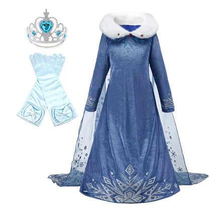 Children Snow Queen Princess Dress Winter Girl Elsa Costume Carnival Birthday Holiday Party Dress Kids New Outfit Clothes 2025
