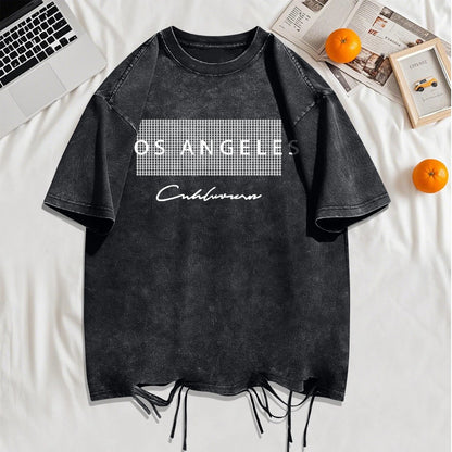 Famous Cities In The United States Washed Holes Male T Shirts Fashion Tee Unisex Cotton Clothing Casual Retro Loose Short Sleeve