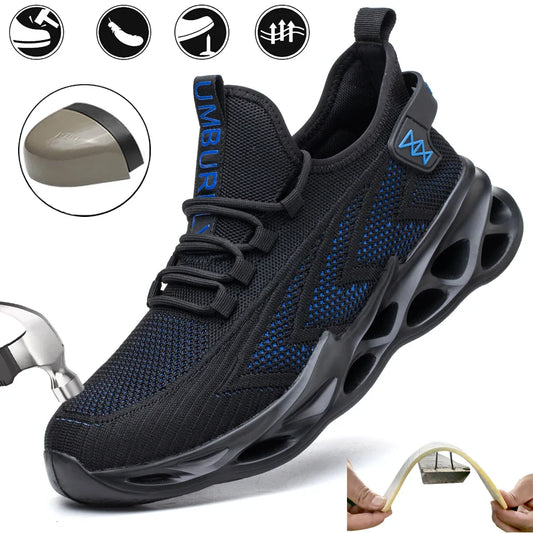 Men's Steel Toe Safety Work Shoes Anti-Smash & Puncture Breathable Lightweight Durable Construction Boots for Industrial Outdoor