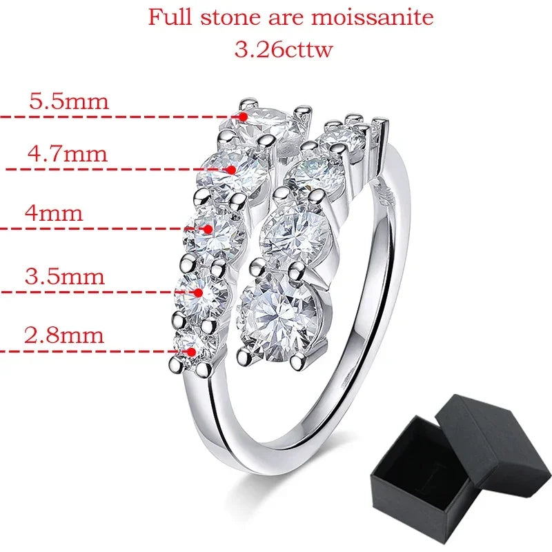 10 Gems Full Moissanite Rings for Women Sparkling Flawless Lab Created Diamond Wedding Band S925 Sterling Silver Jewelry