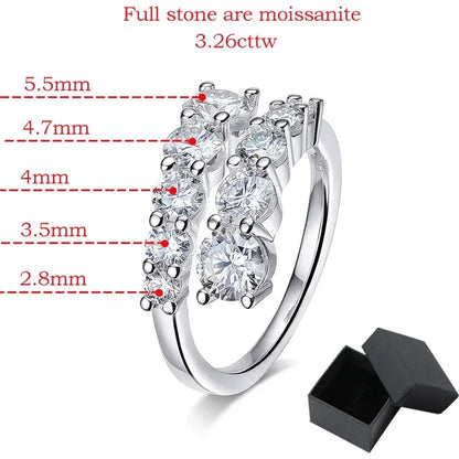 10 Gems Full Moissanite Rings for Women Sparkling Flawless Lab Created Diamond Wedding Band S925 Sterling Silver Jewelry