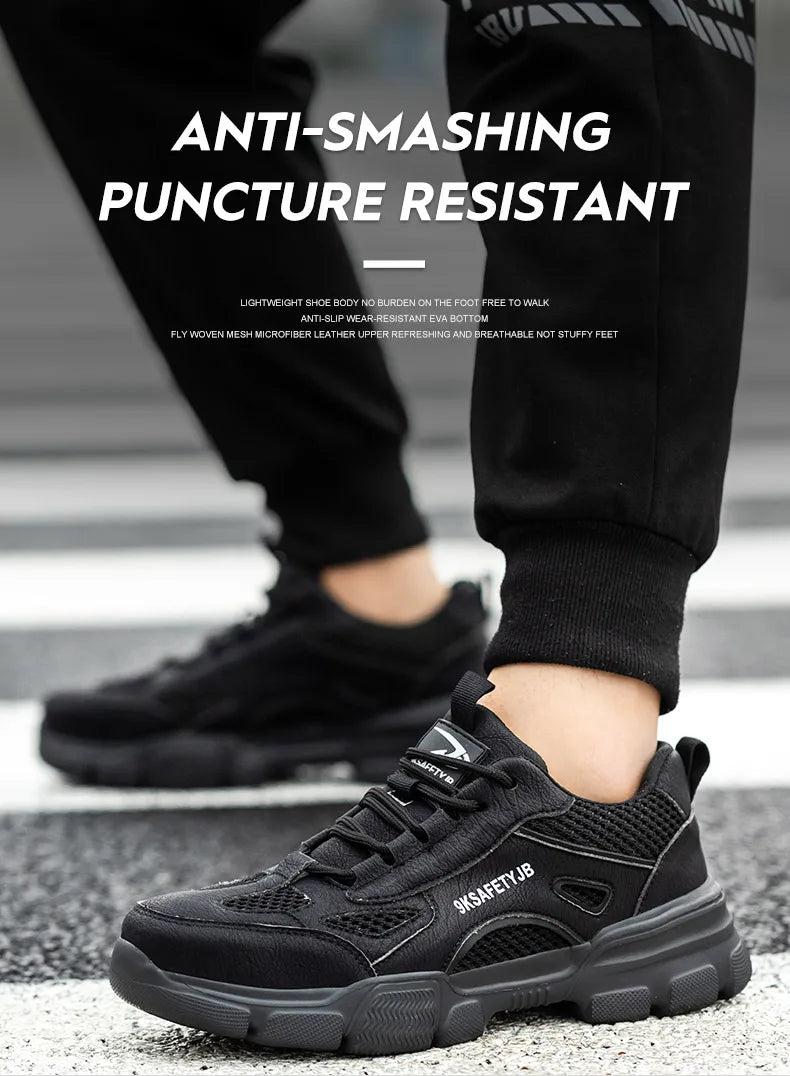 Men Safety Shoes Work Sneaker Anti-smash Non Slip Work Shoes Steel Toe Protection Shoes Lightweight Breathable Industrial Shoes