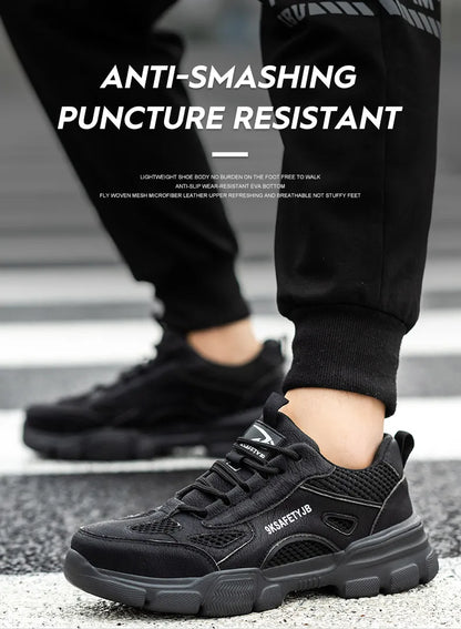 Men Safety Shoes Work Sneaker Anti-smash Non Slip Work Shoes Steel Toe Protection Shoes Lightweight Breathable Industrial Shoes