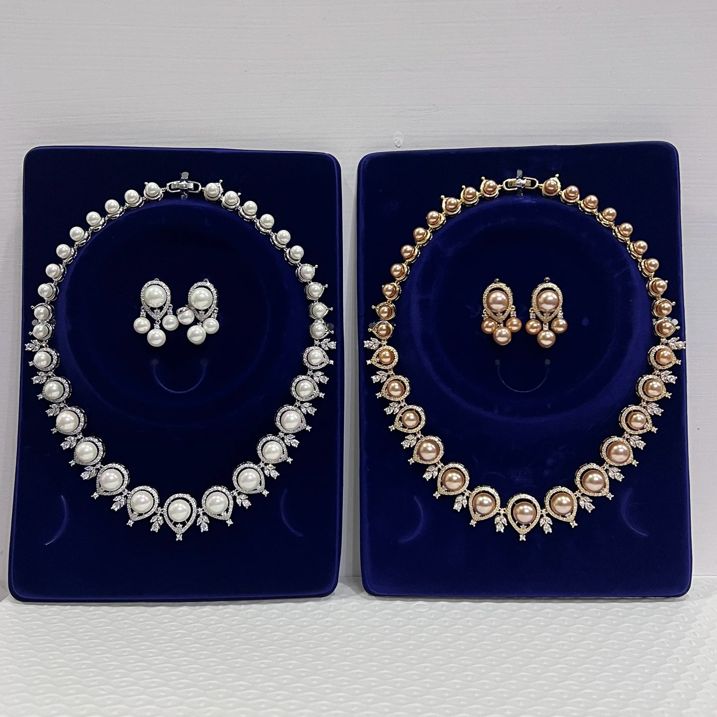 Luxury Round Shape Gold Color Pearl Necklace 2 Pieces Set , Bridal Wedding Dubai Saudi Jewelry for Women's Party