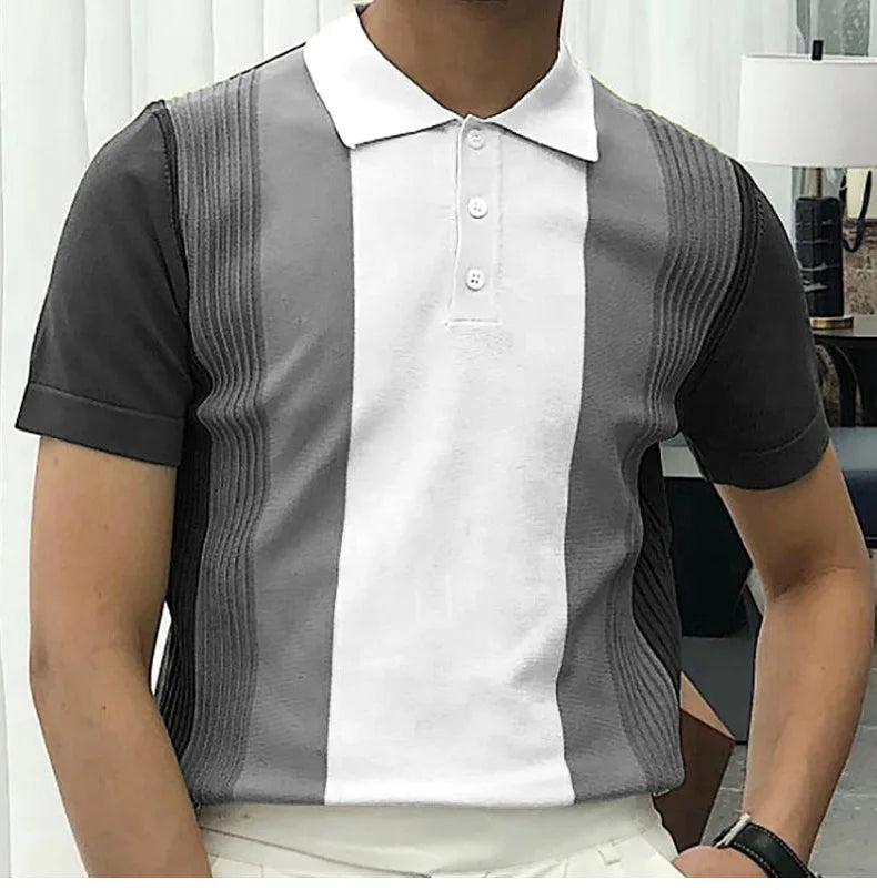 Summer Men's Clothing Luxury Knit Short Sleeve Polo Shirt Retro Button-down Patchwork Popular Fashion Business Leisure Knitwear