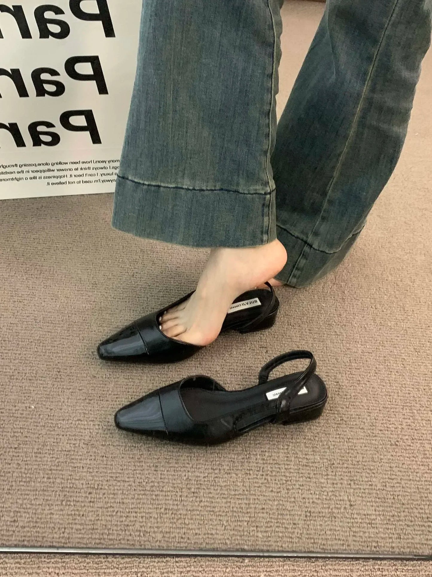 luxury designer fashion PU leather design ladies summer new style pointed toe low heel women sandals non-slip flat shoes