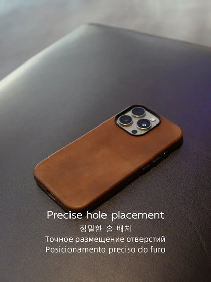 Magnetic Genuine Leather Case for iPhone 17 16 Pro Max 15 14 Compatible with MagSafe Nature Cowhide Retro Phone Cover