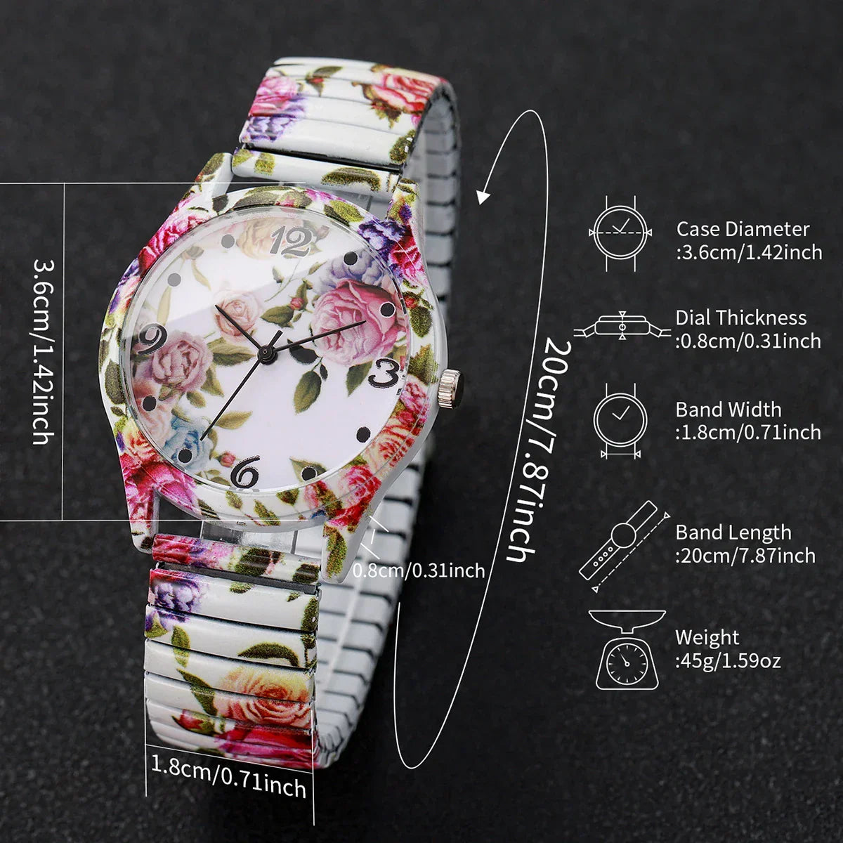 2/3PCS Fashion Flower Printed Women Quartz Wristwatches Set Ladies Casual Elastic Strap Arabic Dial Watch（Without Box）