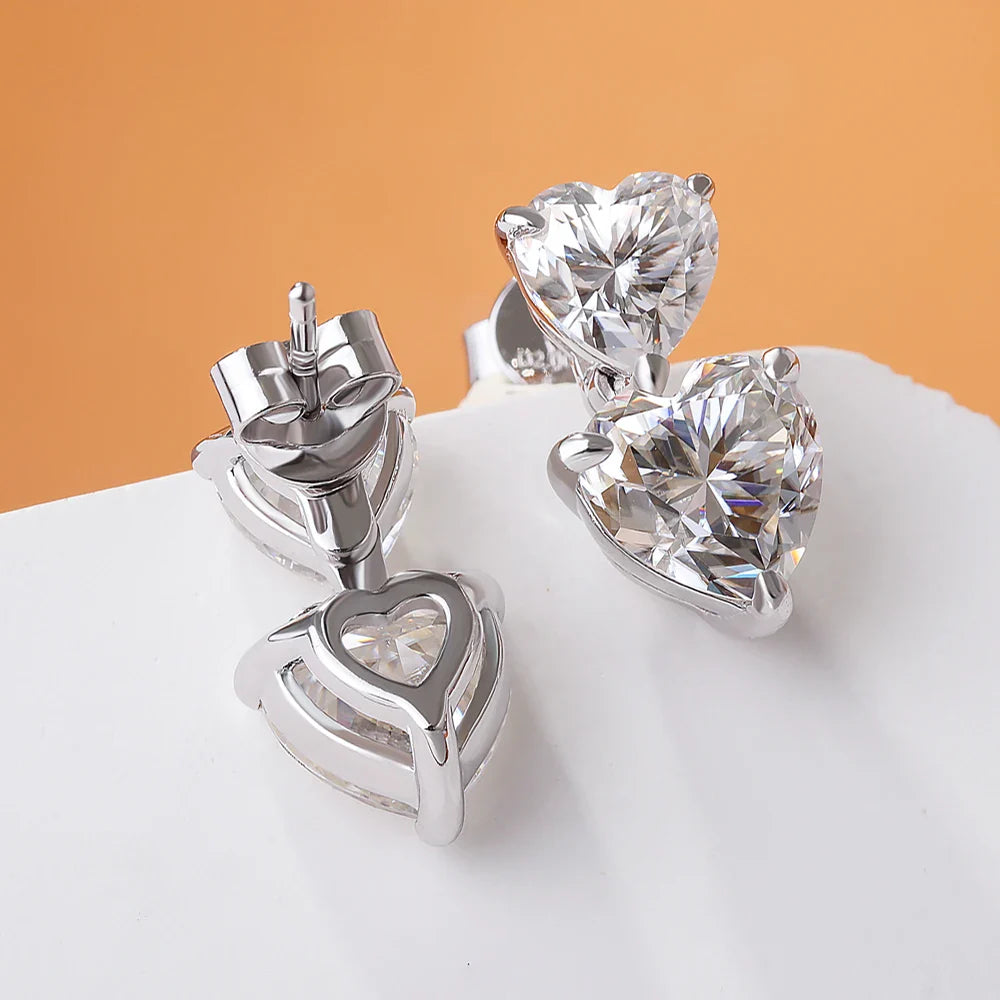 Double Heart Cut Moissanite Diamond Drop Earrings with Gra Certificates 925 Sterling Silver Stud Earring for Women Fine Jewelry