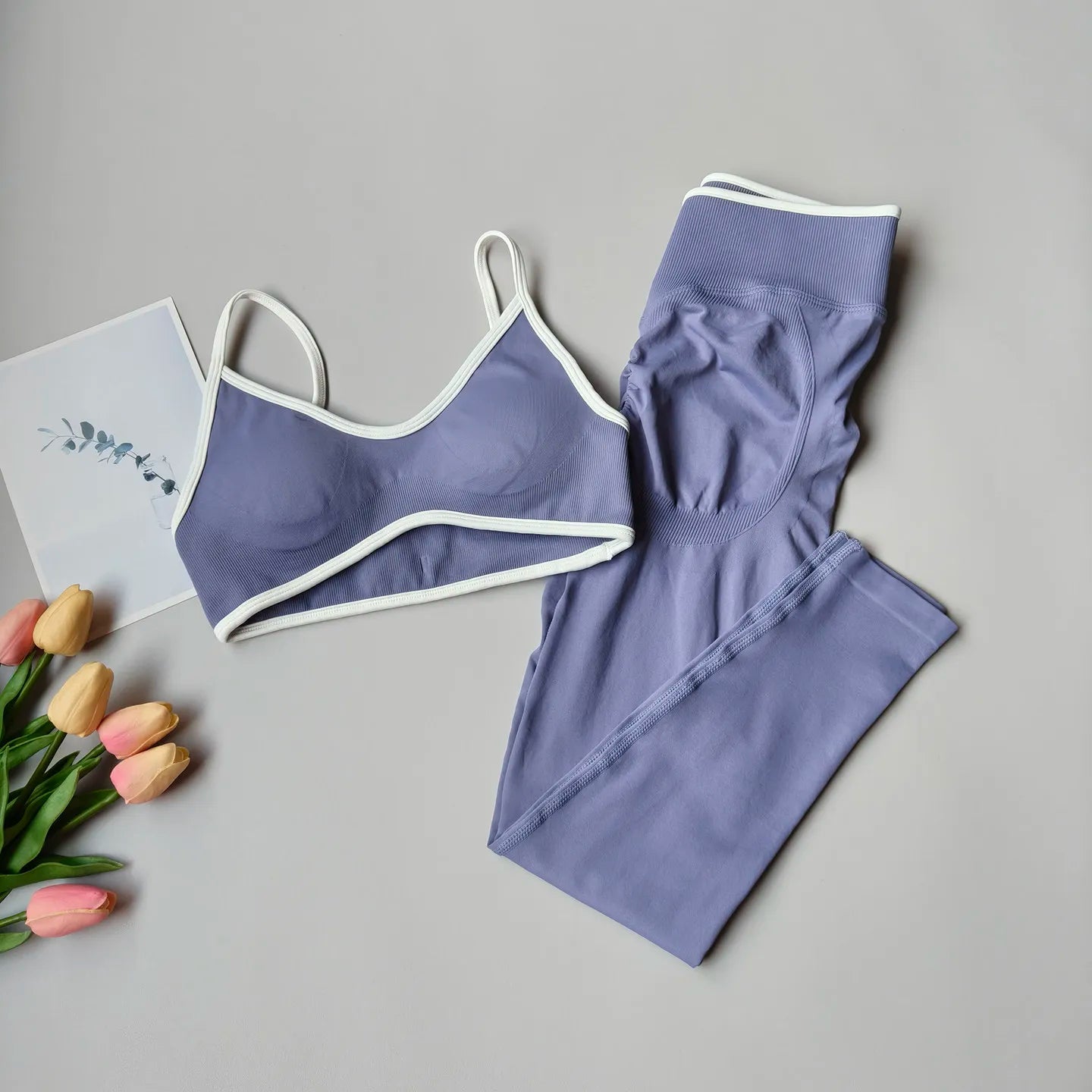 Women 2pcs Sport Sets Gym Push Up Yoga Pants Hollow Back Fitness Bras Workout High Waist Leggings Seamless Tights  Gym Set Suit