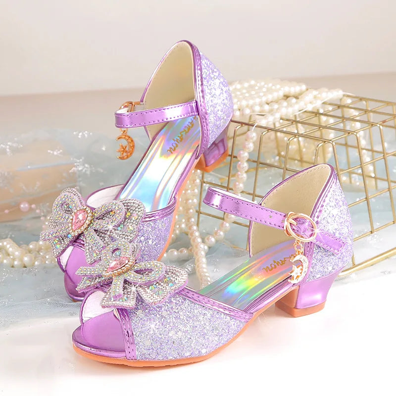 2026 Girls' Princess Sandals Children's Shoes Frozen Elsa Children's Shoes Girls Fashion Baby Pink Blue High Heel Shoes Size