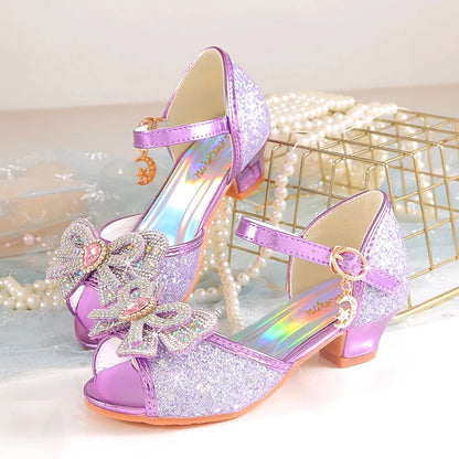 2026 Girls' Princess Sandals Children's Shoes Frozen Elsa Children's Shoes Girls Fashion Baby Pink Blue High Heel Shoes Size