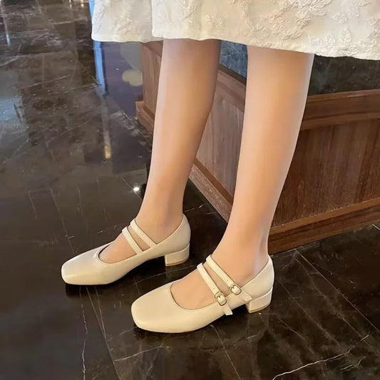 2025 New Women's Burgundy Patent Leather Mary Jane Pumps - Vintage-Inspired Double Gold Buckle Low Block Heel Dress Shoes