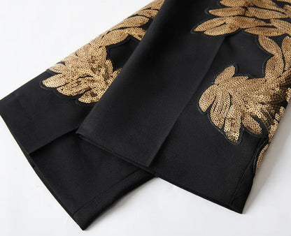 Men's Gold Sequin Applique Fashion Trend Suit Set High-Quality Casual Jacket And Western Pants Two-Piece Ensemble