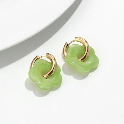 Colorful Flower Resin Acrylic Charms Earring Gold Color Circle Ear Buckle Hoop Earrings Fashion Jewelry for Women