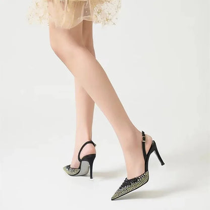 Rhinestones Gradient Slingbacks Women Pumps Fashion Bling Crystal Banquet Stiletto High Heels Fashion Party Prom Shoes