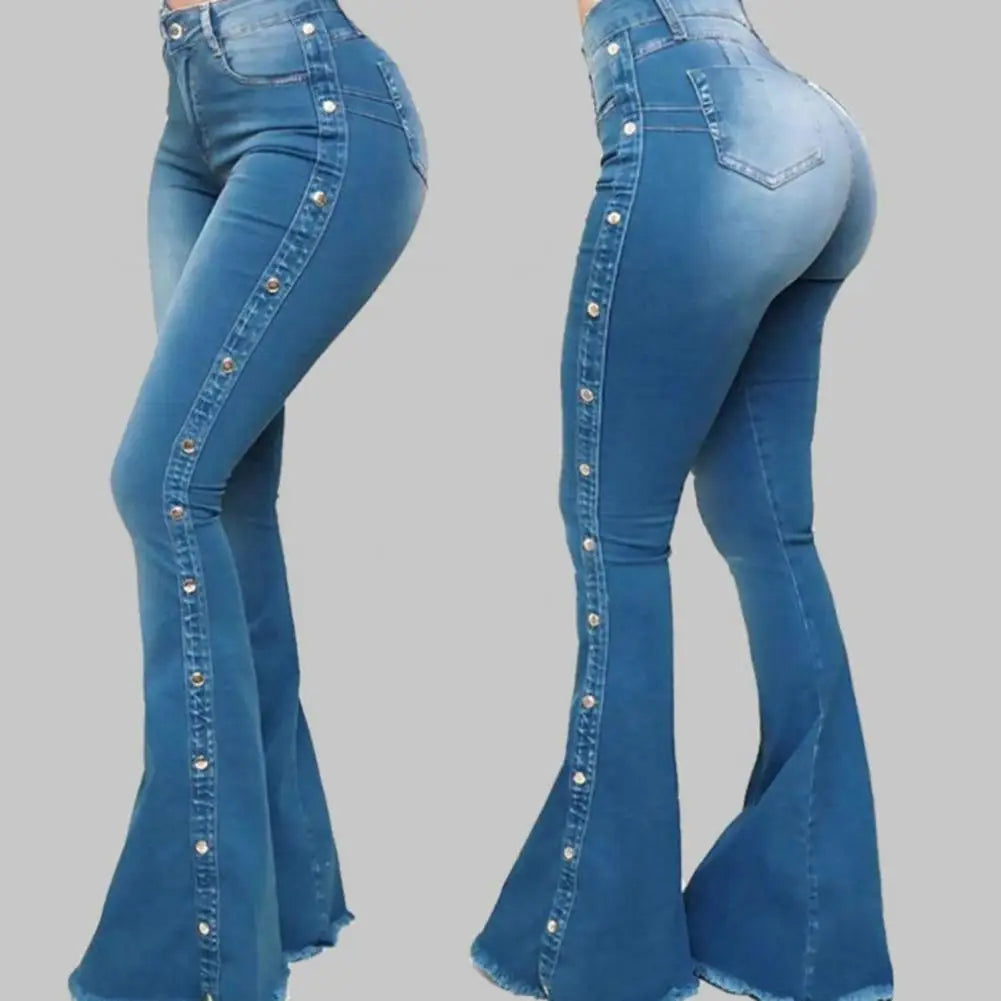 Mid Waisted Stretch Flare Jeans Women Denim Pants