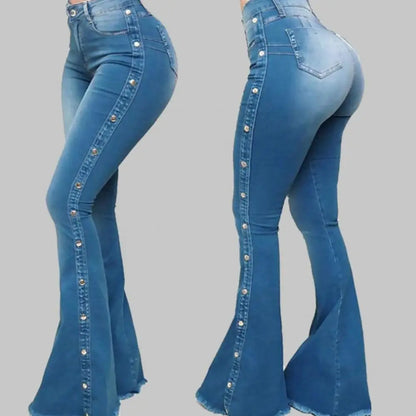 Mid Waisted Stretch Flare Jeans Women Denim Pants