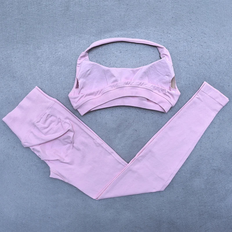 Legging Set Seamless Yoga Set Women Sportswear Scrunch Bum Gym Leggings Halter Sports Bra 2 Piece Workout Clothes