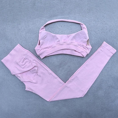 Legging Set Seamless Yoga Set Women Sportswear Scrunch Bum Gym Leggings Halter Sports Bra 2 Piece Workout Clothes