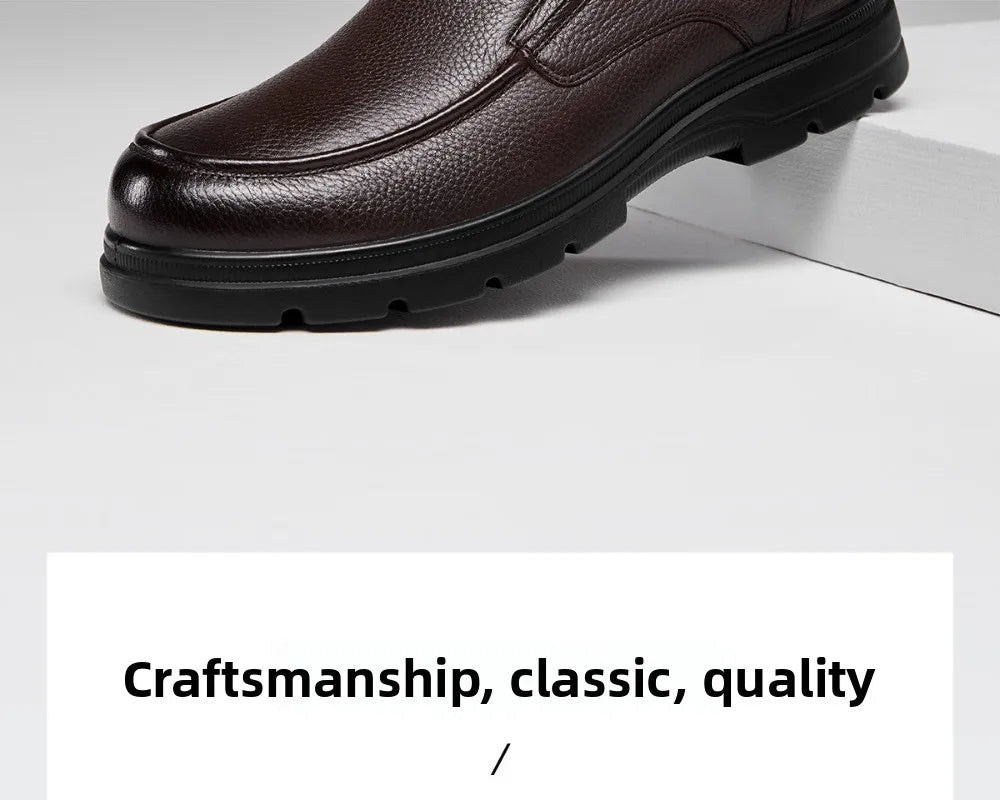 Golden Camel Men's Shoes 2026 New Business Casual Soft Sole Leather Shoes Brand Design Soft Soles Non-slip Velvet Warm Loafers