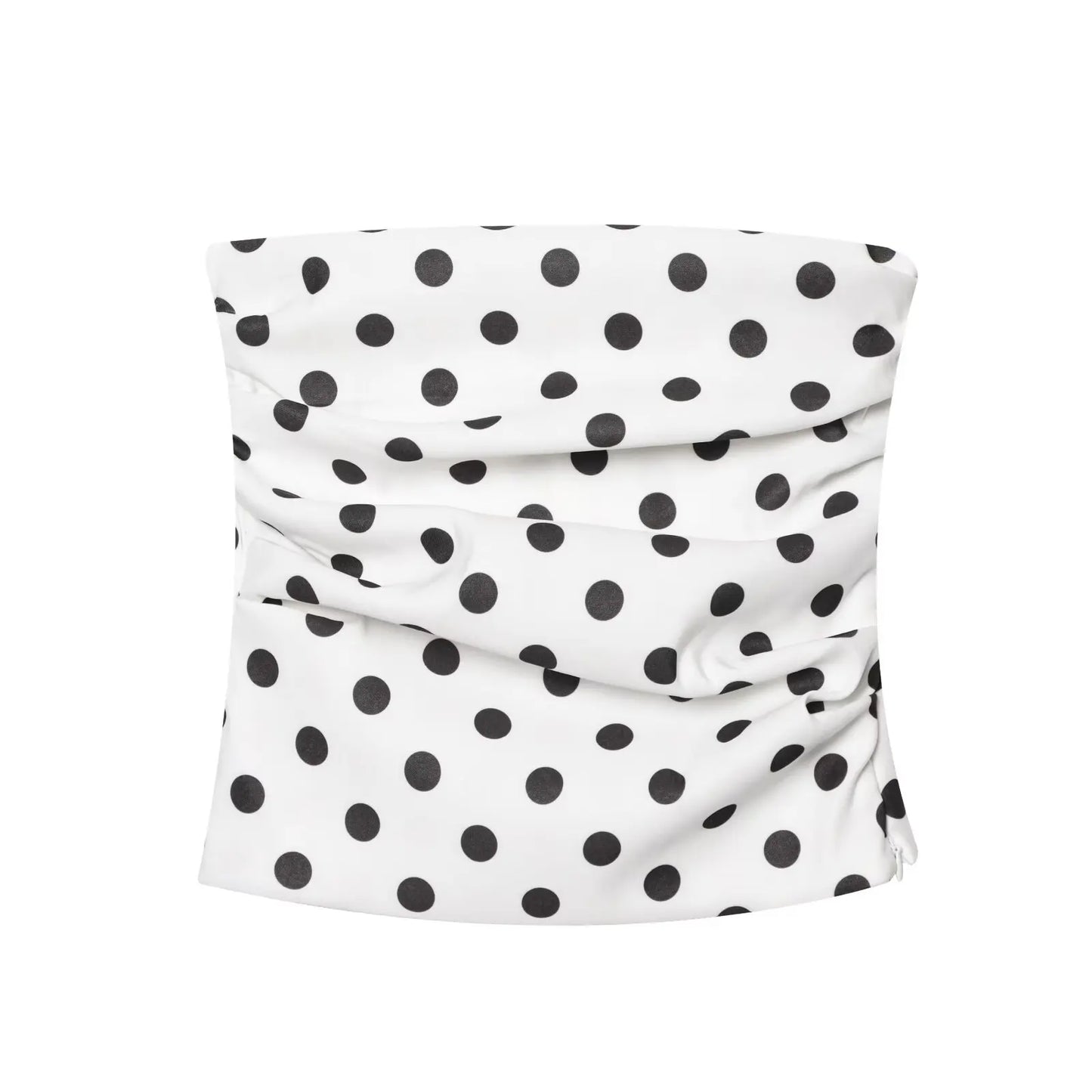 2025 New Women Sexy Strapless Polka Dots Print Pleated Slim Blouse Female Side Zipper Slim Shirts Blusas Chic Tops LS9264