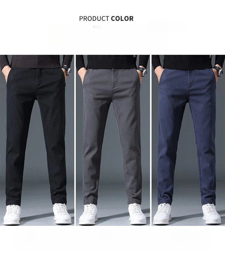 2025 Autumn New Casual Pants Men's Fashion Slim Fit Thick Straight Pants Soft Cotton Retro Style Streetwear Trousers Clothing