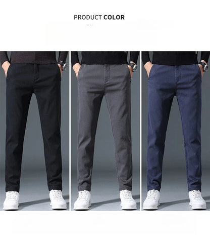 2025 Autumn New Casual Pants Men's Fashion Slim Fit Thick Straight Pants Soft Cotton Retro Style Streetwear Trousers Clothing