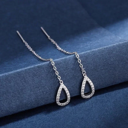 Retro Classic Long Tassel Ear Line Drop Dangle Earring for Women Charm Silver Color Stainless Steel Chain Hanging Earing Jewelry