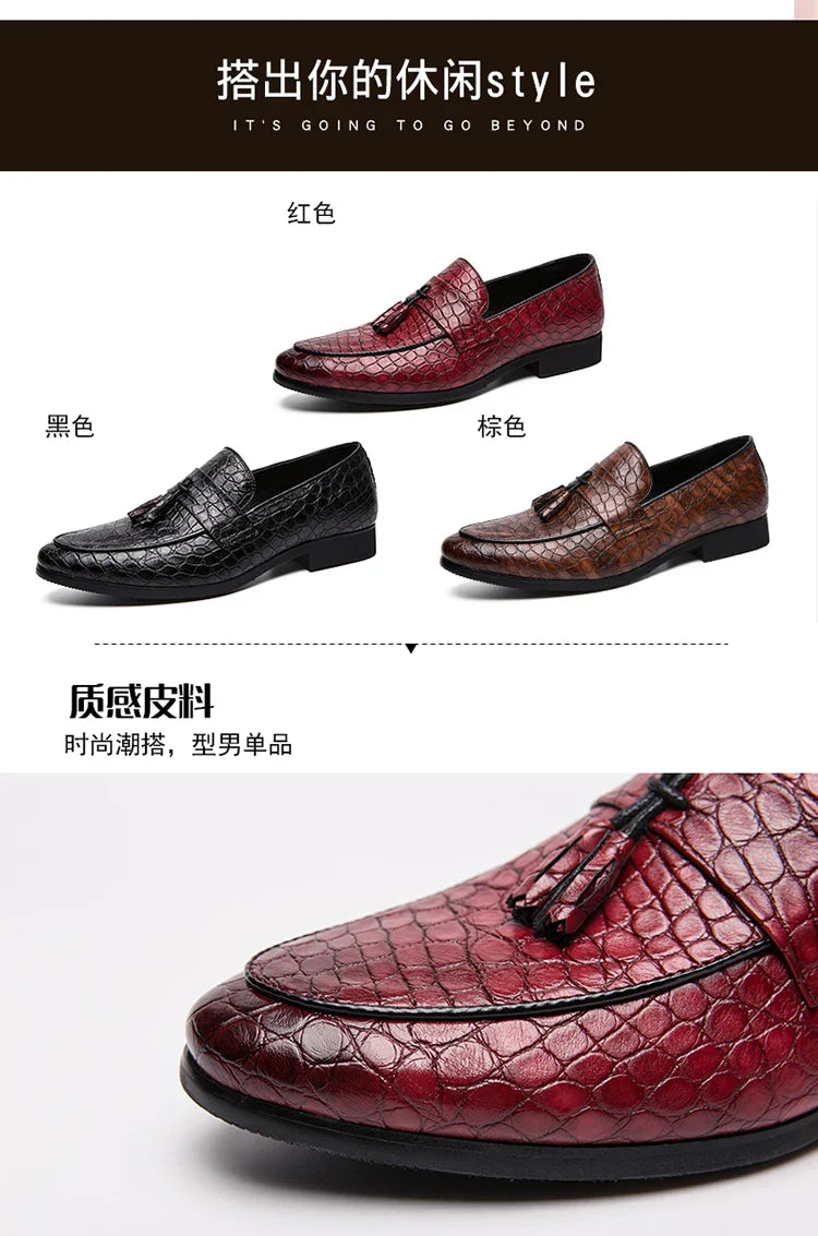 Mens British Loafers Solid Color Pointed Toe Tassel Slip On Classic Fashion Business Casual Formal Wedding Dress Shoes for Men
