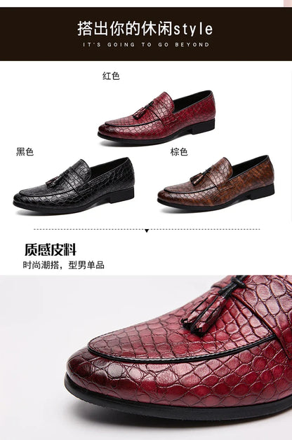 Mens British Loafers Solid Color Pointed Toe Tassel Slip On Classic Fashion Business Casual Formal Wedding Dress Shoes for Men