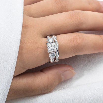 1.5ct Princess Cut Center Moissanite Bridal Rings Set  925 Sterling Silver Engagement Wedding Band Rings Wholesale